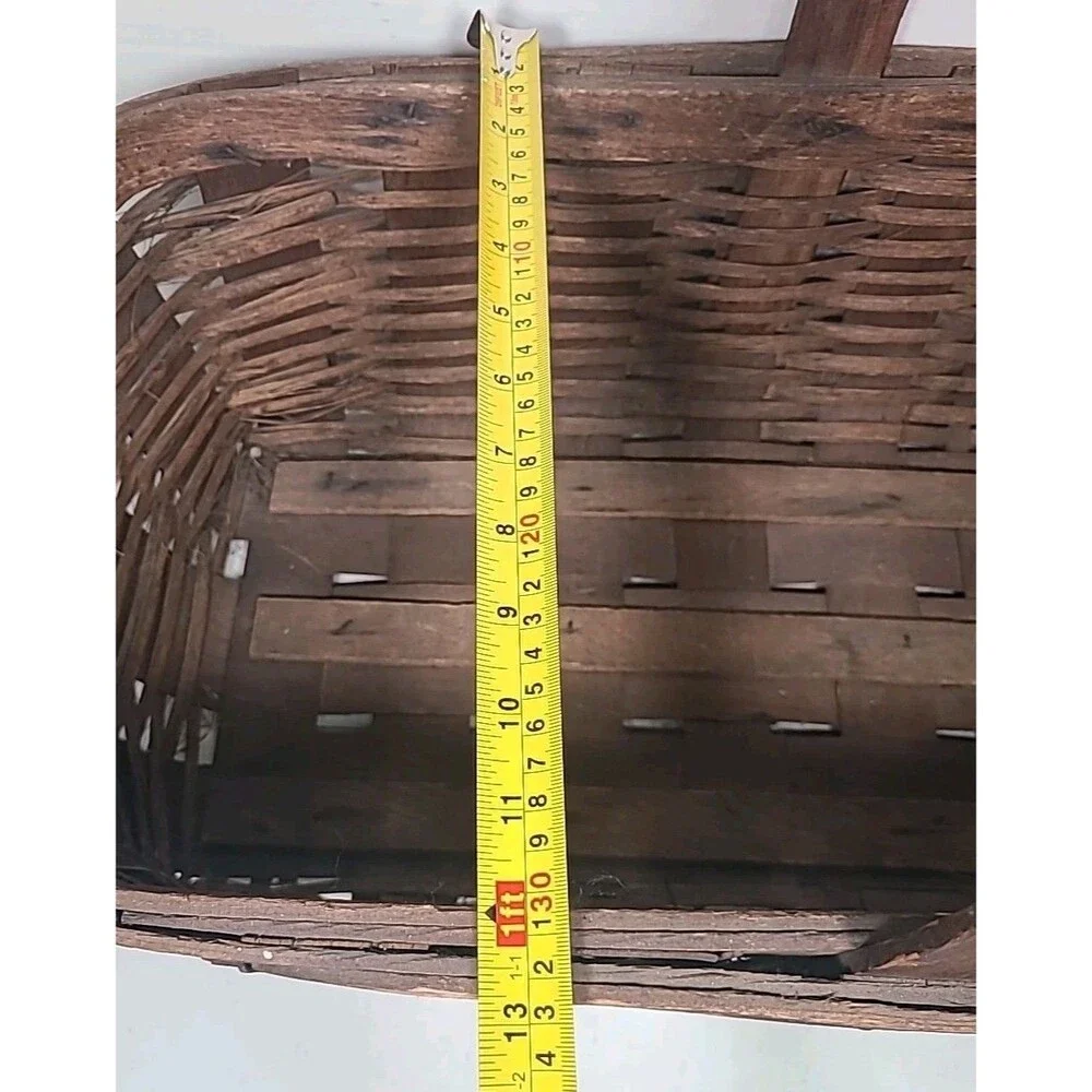 Antique American Huge Woven Handmade Gathering Basket 23x13x8 W/handle!